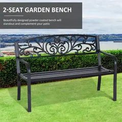 Outsunny 2-Seater Garden Bench, Steel-Black - 4