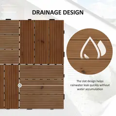 Outsunny 27 Pcs Wooden Interlocking Decking Tiles, 30 x 30 cm Anti-slip Outdoor Flooring Tiles, 0.81㎡ per Pack, All Weather Use for Patio, Balcony, Terrace, Hot Tub, Brown - 5