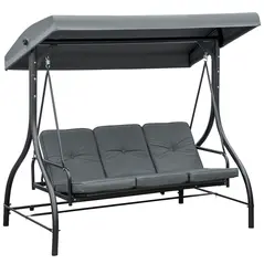 Outsunny 3 Seater Canopy Swing Chair, 2 in 1 Garden Swing Seat Bed, with Adjustable Canopy and Metal Frame, Dark Grey - 1