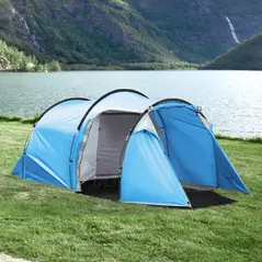 Outsunny 2-3 Man Tunnel Tent with Vestibule, Weather-Resistant Camping Tent with Air Vents for Fishing Hiking, Light Blue & Grey - 2