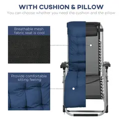 Outsunny 2pc Reclining Zero Gravity Sun Loungers ,Folding Chaise Lounge Chair with Cushions, Blue - 6