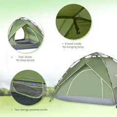 Outsunny 3 Man Camping Tent Automatic Pop Up Tent Portable Double Layer for Festival Hiking Family Travel Shelter - 7