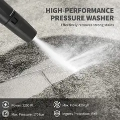 Outsunny 2200W High Pressure Washer, 170 Bar Pressure, 420 L/h Flow, Portable Electric Power Washer Jet Wash Cleaner with Adjustable Nozzle 6M Hose and Hose Reel for Home Patio Car Driveway - 4