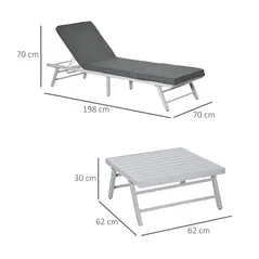 Outsunny 3 Pieces Garden Furniture Sets, 6 Seater Corner Sofa Set with Adjustable Backrest Chase Lounge with Slatted Metal Top Table, Padded Cushion, Grey - 3