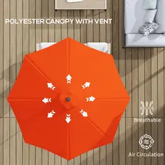 Outsunny 3 m Garden Parasol Umbrellas, Outdoor Sun Shade with 8 Ribs, Tilt and Crank Handle for Balcony, Bench, Garden, Orange - 8