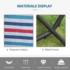 Outsunny 298 x 117cm Hammock with Stand Camping Hammock with Portable Carrying Bag, Adjustable Height, 120kg Load Capacity, Blue and White Stripe - 5
