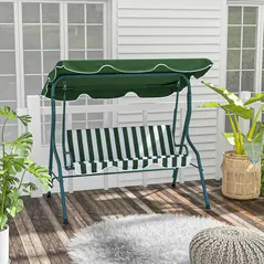Outsunny 3 Seater Garden Swing Seat Chair Outdoor Bench with Adjustable Canopy and Metal Frame, Green Stripes - 2