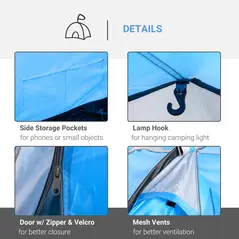 Outsunny 2-3 Man Tunnel Tent with Vestibule, Weather-Resistant Camping Tent with Air Vents for Fishing Hiking, Light Blue & Grey - 5