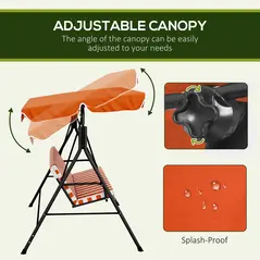 Outsunny 3 Seater Garden Swing Chair, Outdoor Swing Chair with Adjustable Canopy, Mental Frame & Cushions, Orange - 4