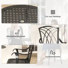 Outsunny 3 Pieces Garden Dining Set for 2, Cast Aluminium Outdoor Dining Set with 2 Armchairs and Round Dining Table with Parasol Hole, Garden Furniture Set, Brown - 8