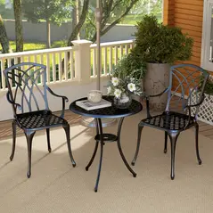 Outsunny 3 Pieces Garden Dining Set for 2, Cast Aluminium Outdoor Dining Set with 2 Armchairs and Round Dining Table with Parasol Hole, Garden Furniture Set, Bronze Tone - 9