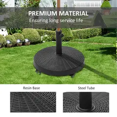 Outsunny 22.7kg Resin Patio Parasol Base Umbrella Stand Weight Deck Garden Sunshade Holder Round w/ Wheels Brakes Outdoor - 7