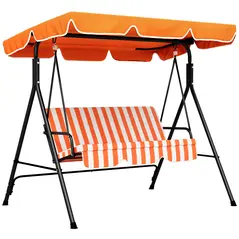 Outsunny 3 Seater Garden Swing Chair, Outdoor Swing Chair with Adjustable Canopy, Mental Frame & Cushions, Orange - 1