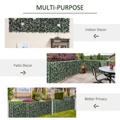 Outsunny 2-Piece Artificial Leaf Hedge Screen Privacy Fence Panel for Garden Outdoor Indoor Decor, Dark Green, 3M x 1.5M - 5