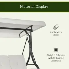 Outsunny 3 Seater Canopy Swing Chair, 2 in 1 Garden Swing Seat Bed, with Adjustable Canopy and Metal Frame, Cream White - 7
