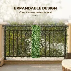 Outsunny 2pc Expanding Garden Trellis, 2 x 1m Faux Decorative Privacy Fence with Artificial Leaves, Privacy Screen Greenery Walls for Garden Balcony, Eucalyptus Leaves - 4