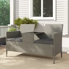 Outsunny 2-Seater PE Rattan Outdoor Garden Bench w/ Centre Table Grey - 7