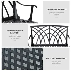 Outsunny 2-Seater Cast Aluminium Garden Bench Loveseat Outdoor Furniture Chair w/ Decorative Backrest & Ergonomic Armrest for Patio Terrace Porch - 5