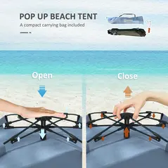 Outsunny 2-3 Person Pop Up Beach Tent, UPF15+ Sun Shelter with Extended Floor, Sandbags, Mesh Windows and Carry Bag, Light Blue - 4