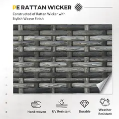 Outsunny 3 Seater All Weather Outdoor Sofa, Garden Rattan Sofa with Cushions and Mental Frame, Grey - 6