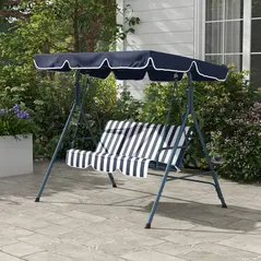 Outsunny 3 Seater Garden Swing Chair, Outdoor Swing Chair with Adjustable Canopy, Mental Frame & Cushions, Blue - 9