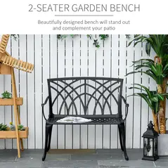 Outsunny 2-Seater Cast Aluminium Garden Bench Loveseat Outdoor Furniture Chair w/ Decorative Backrest & Ergonomic Armrest for Patio Terrace Porch - 4