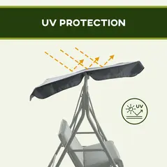 Outsunny 3 Seater Garden Swing Chair, Outdoor Swing Chair with Adjustable Canopy, Mental Frame & Cushions, Grey - 8