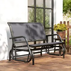 Outsunny 2-Person Outdoor Glider Bench Patio Double Swing Gliding Chair Loveseat w/Power Coated Steel Frame for Garden Patio Porch, Grey - 9
