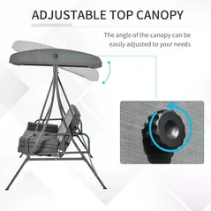 Outsunny 2-in-1 Patio 3 Seater Swing Chair Hammock w/ Cushion Adjustable Canopy Garden - 5