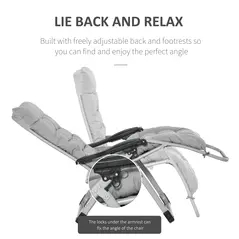 Outsunny 2pc Reclining Zero Gravity Sun Loungers ,Folding Chaise Lounge Chair with Cushions, Light Grey - 4