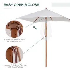 Outsunny 2m x 1.5m Garden Parasol Umbrella with Tilting Sunshade Canopy, Outdoor Market Table Umbrella with Wood and Bamboo Frame, Cream White - 6