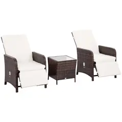 Outsunny 3 Pieces Rattan Bistro Set Balcony Furniture with Cushions, Storage Function - Cream White - 1