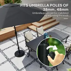 Outsunny 22kg Garden Parasol Base, Round HDPE Sun Umbrella Base, Heavy Duty Outdoor Umbrella Stand for 38mm or 48mm Outdoor Umbrella Poles, Black - 4