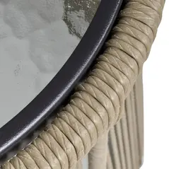 Outsunny 3 Pieces Rattan Bistro Set, Wicker Garden Furniture Set with Cushions, Glass Top Coffee Table and Chairs for Outdoor, Patio, Balcony, Brown - 9