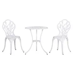 Outsunny 3 Piece Patio Bistro Set for 2, Outdoor Aluminium Garden Table and Chairs with Umbrella Hole for Balcony, White - 1