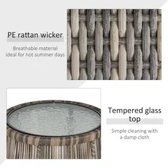 Outsunny 3 Pieces Rattan Bistro Set, Wicker Garden Furniture Set with Cushions, Glass Top Coffee Table and Chairs for Outdoor, Patio, Balcony, Grey - 5