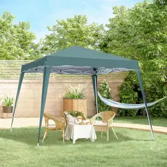 Outsunny 3 M x 3 M Base/ 2.5 M x 2.5 M Top Pop Up Gazebo with Carry Bag, Height Adjustable Slant Leg Party Tent Instant Event Shelter for Garden, Patio, Green - 2