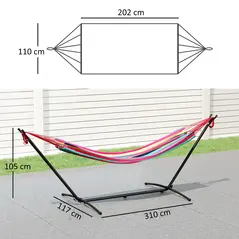 Outsunny 298 x 117cm Hammock with Stand Camping Hammock with Portable Carrying Bag, Adjustable Height, 120kg Load Capacity, Multicolour - 3