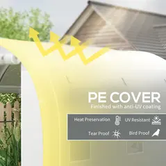 Outsunny 296 x 196cm Steel Frame Polytunnel Greenhouse - White - 4