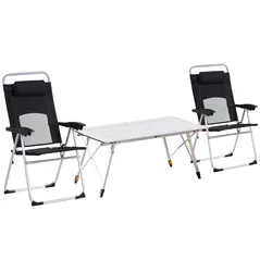 Outsunny 3 Piece Folding Camping Table and Chairs Set, Backpacking Chairs with Portable Table - 1