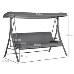 Outsunny 2-in-1 Patio 3 Seater Swing Chair Hammock w/ Cushion Adjustable Canopy Garden - 3