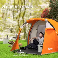 Outsunny 2-3 Man Tunnel Tents w/ Vestibule Camping Tent Porch Air Vents Weather-Resistant Shelter, Orange - 5