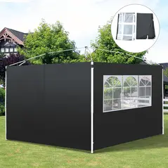 Outsunny 3 Meters Gazebo Replaceable Exchangeable Side Panel Wall Panels Walls With Window, Black - 2