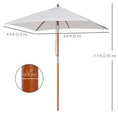 Outsunny 2m x 1.5m Garden Parasol Umbrella with Tilting Sunshade Canopy, Outdoor Market Table Umbrella with Wood and Bamboo Frame, Cream White - 3