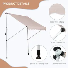 Outsunny 2x1.5m  Adjustable Outdoor Aluminium Frame Awning Beige - 7
