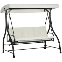 Outsunny 3 Seater Canopy Swing Chair, 2 in 1 Garden Swing Seat Bed, with Adjustable Canopy and Metal Frame, Cream White - 1