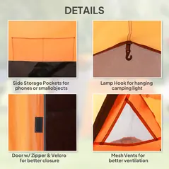 Outsunny 2-3 Man Tunnel Tents w/ Vestibule Camping Tent Porch Air Vents Weather-Resistant Shelter, Orange - 6