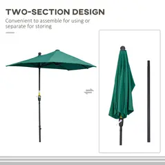 Outsunny 2m Half Parasol Market Umbrella Garden Balcony Parasol with Crank Handle, Base, Double-Sided Canopy, Dark Green - 6