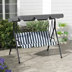 Outsunny 3 Seater Garden Swing Chair, Outdoor Swing Chair with Adjustable Canopy, Mental Frame & Cushions, Grey - 2
