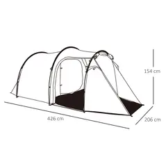 Outsunny 2-3 Man Tunnel Tent with Vestibule, Weather-Resistant Camping Tent with Air Vents for Fishing Hiking, Light Blue & Grey - 3
